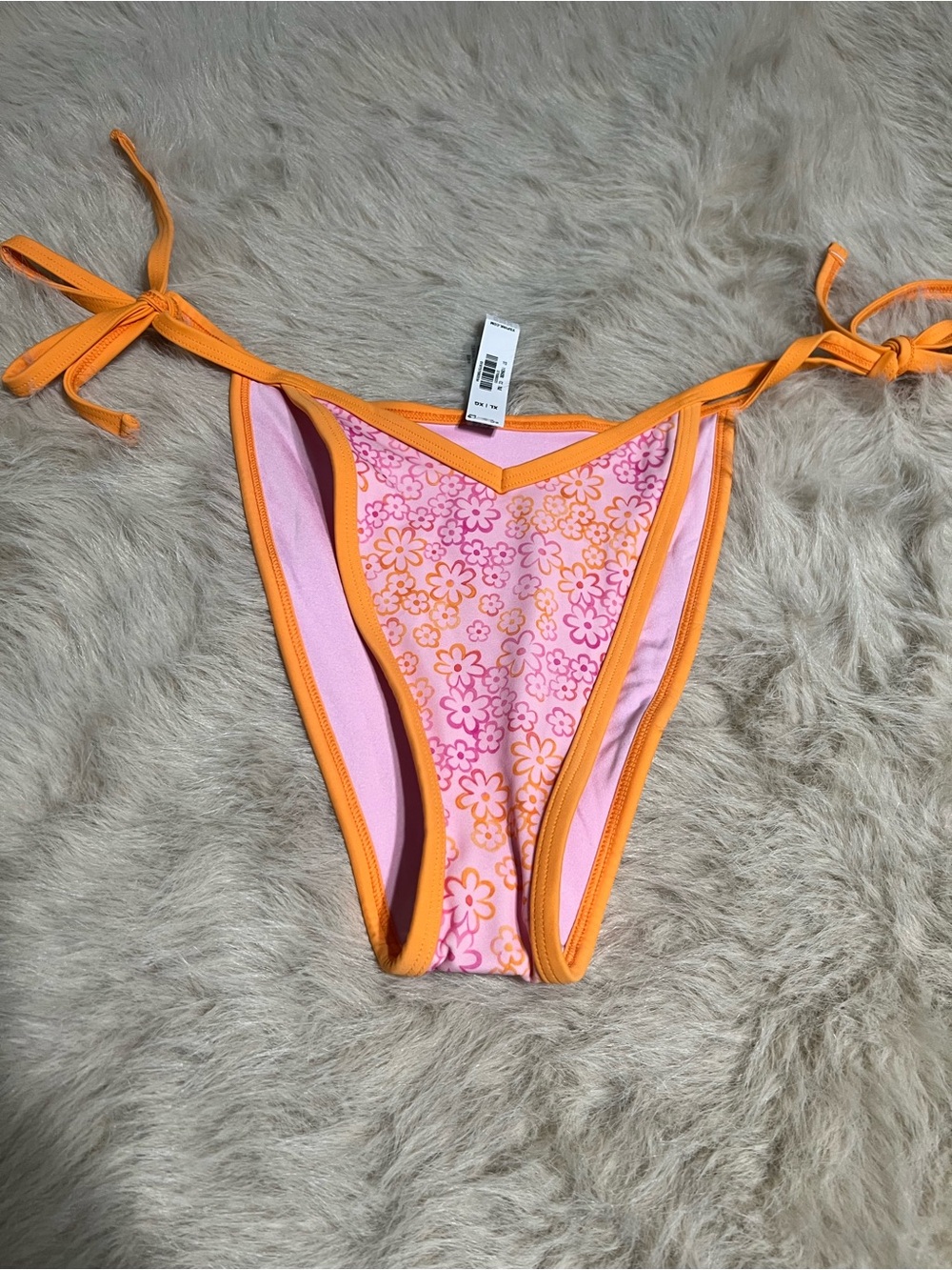 PINK Victoria's Secret Pink Floral Bikini Bottom with Orange Trim